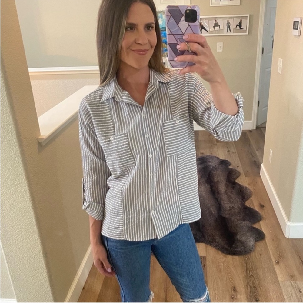 Adyson Parker gray white striped button up shirt - Picture 14 of 14